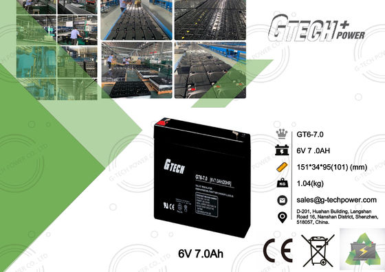 1.04KG verzegelde onderhouds vrije navulbare batterij 6v 7ah voor Alarmsysteem